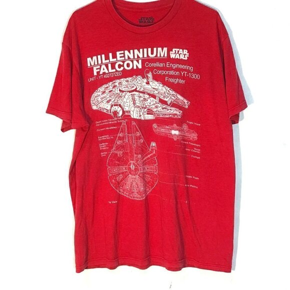 Disney Star Wars Red Han Solo Millennium Falcon Short Sleeve Tee T Shirt XL - Picture 1 of 7